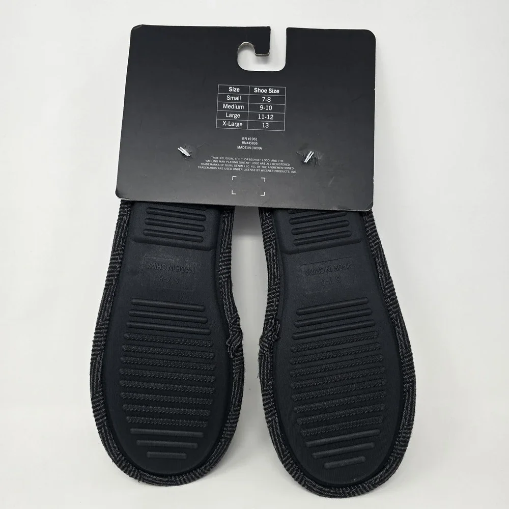 True Religion Slippers Mens Size‎ 7-8 Small Gray Herringbone Slip On Fleece
